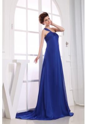 Royal Blue Chiffon One Shoulder Ruching Prom Dress