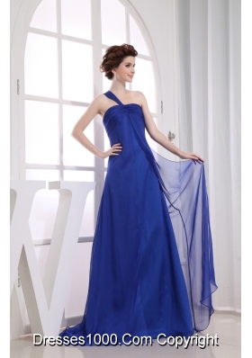 Royal Blue Chiffon One Shoulder Ruching Prom Dress