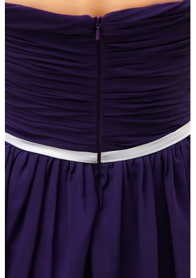 Ruching Empire Purple Strapless short 2013 Prom Dress