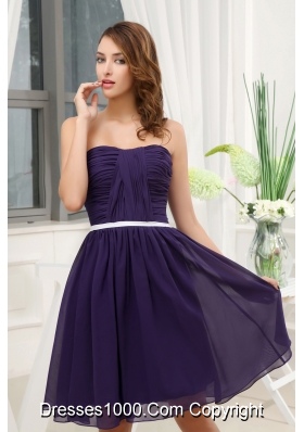 Ruching Empire Purple Strapless short 2013 Prom Dress