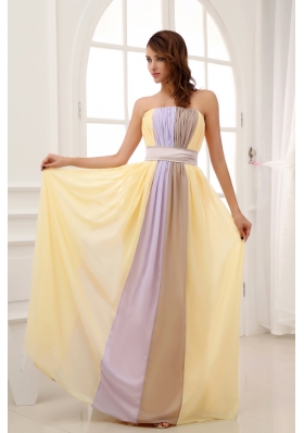 Ruching Strapless Multi-color long 2013 Elegant Prom Dress