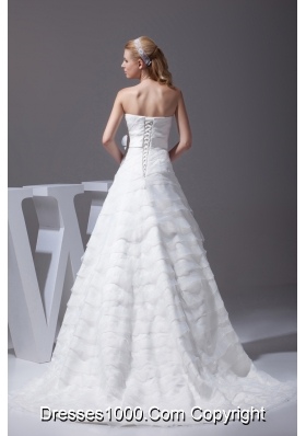 Sash Ruffled Layers A-line Brush Train Wedding Dress