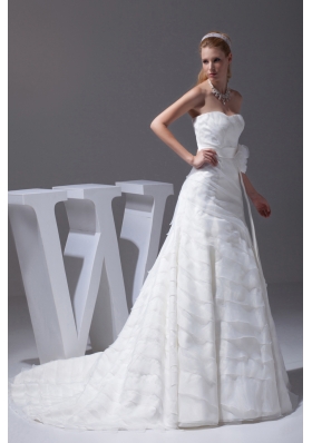 Sash Ruffled Layers A-line Brush Train Wedding Dress