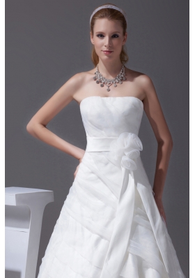 Sash Ruffled Layers A-line Brush Train Wedding Dress