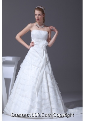 Sash Ruffled Layers A-line Brush Train Wedding Dress