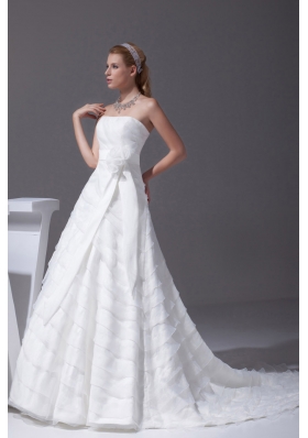 Sash Ruffled Layers A-line Brush Train Wedding Dress