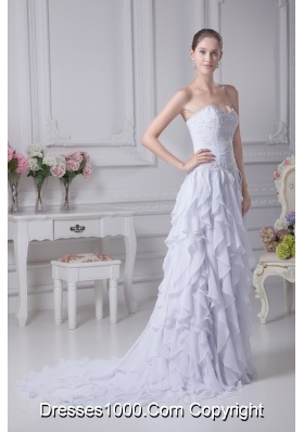 Sweehteart Ruffles Embroidery Brush Train Chiffon Wedding Dress