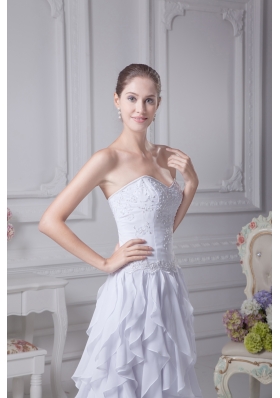 Sweehteart Ruffles Embroidery Brush Train Chiffon Wedding Dress