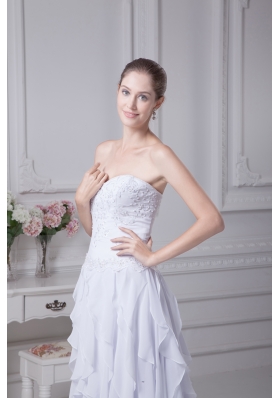 Sweehteart Ruffles Embroidery Brush Train Chiffon Wedding Dress