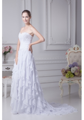 Sweehteart Ruffles Embroidery Brush Train Chiffon Wedding Dress