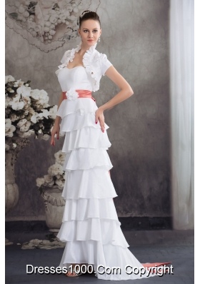 Sweetheart Hand Made Flowers Wedding Dress With Ruffled Layers