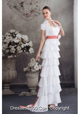 Sweetheart Hand Made Flowers Wedding Dress With Ruffled Layers