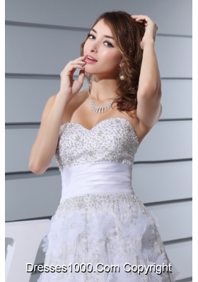 White Beading Sweetheart Hand Made Flowers Wedding Dress