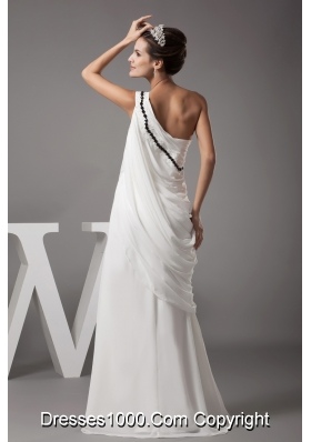 Beading and Ruching One Shoulder Column  Wedding Dress