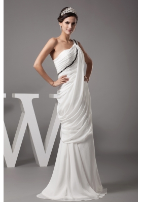 Beading and Ruching One Shoulder Column  Wedding Dress