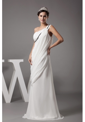 Beading and Ruching One Shoulder Column  Wedding Dress