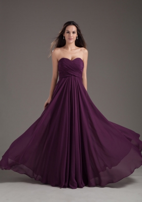 2013 Popular Bridesmaid Dress Sweetheart Empire Dark Purple Ruching Chiffon