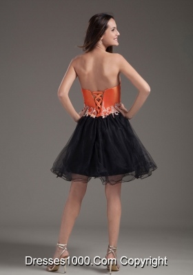 Orange Red and Black A-line Sweetheart Mini-length Organza Appliques Prom Dress