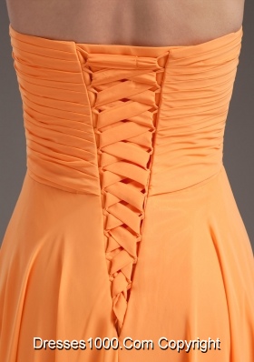 Orange  Sweetheart Ruching Empire Long Prom Dress