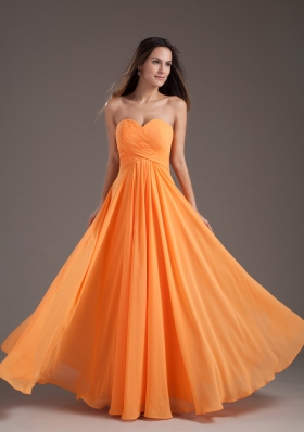 Orange  Sweetheart Ruching Empire Long Prom Dress