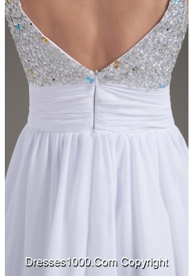 Perfect A-Line Straps 2013 Short White Prom Dress with Beading