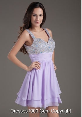 2013 Cheap A-Line Straps Short Lilac Prom Dress with Beading