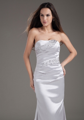 Silver Strapless Beading Brush Train Column Prom Dress