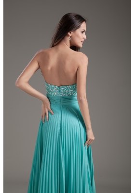 Turquoise Empire Strapless Long Beading Prom Dress