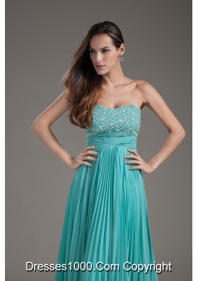 Turquoise Empire Strapless Long Beading Prom Dress