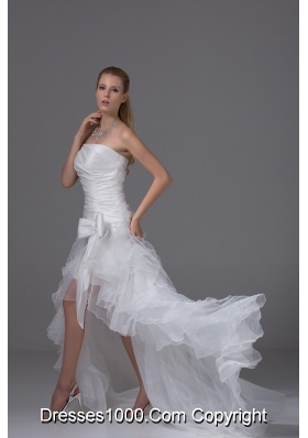 2013 Strapless Ruching and Ruffles High-low Prom Dress with Organza