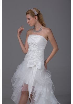 2013 Strapless Ruching and Ruffles High-low Prom Dress with Organza