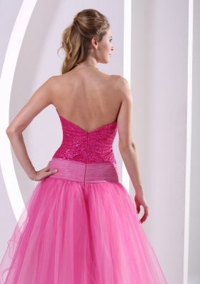 High-low Hot Pink Seqinces Decorate Prom Celebrity Dress