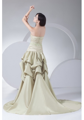 High-low Pike-ups Sweetheart Beaded Yellow Green Prom Gown