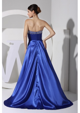 Royal Blue Beaded and Sequined Asymmetrical Sweetheart Prom Gown