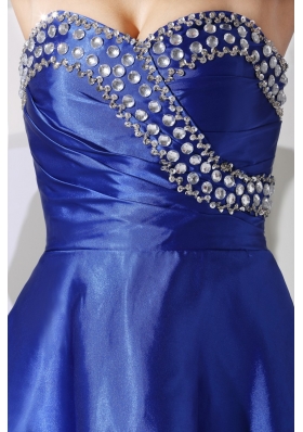 Royal Blue Beaded and Sequined Asymmetrical Sweetheart Prom Gown