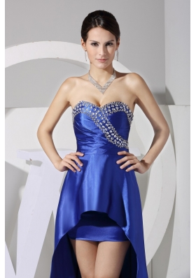 Royal Blue Beaded and Sequined Asymmetrical Sweetheart Prom Gown