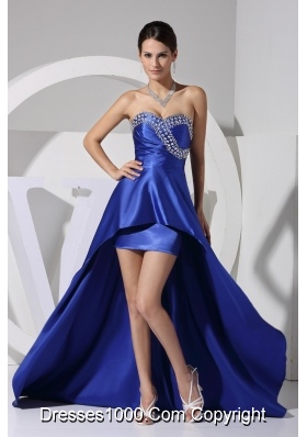 Royal Blue Beaded and Sequined Asymmetrical Sweetheart Prom Gown