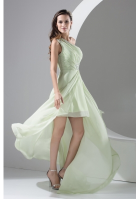 Beaded Single Shoulder High Low Prom Dresses in Apple Green
