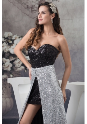 High-Low Sweetheart Sequin Watteau Train Prom Dress