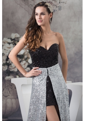 High-Low Sweetheart Sequin Watteau Train Prom Dress