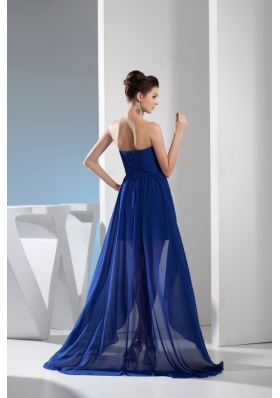 Royal Blue Sweetheart Chiffon Prom Dress with Ruching and Beading