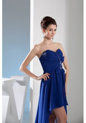 Royal Blue Sweetheart Chiffon Prom Dress with Ruching and Beading