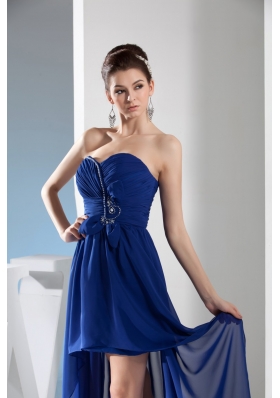 Royal Blue Sweetheart Chiffon Prom Dress with Ruching and Beading