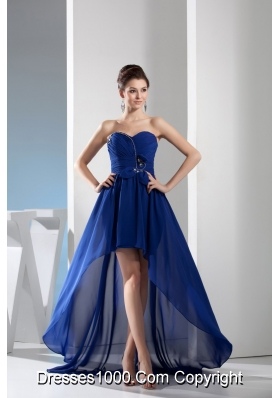 Royal Blue Sweetheart Chiffon Prom Dress with Ruching and Beading
