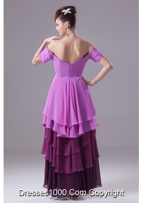 Ruffled Layers and Beadings Off The Shoulder High Low Prom Dresses