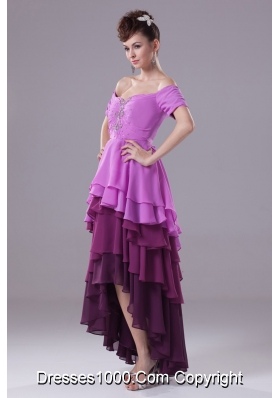 Ruffled Layers and Beadings Off The Shoulder High Low Prom Dresses