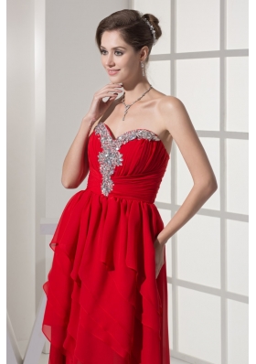 Ruffled Layers Beading and Ruching Sweetheart High Low Prom Gown