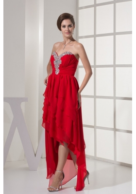 Ruffled Layers Beading and Ruching Sweetheart High Low Prom Gown