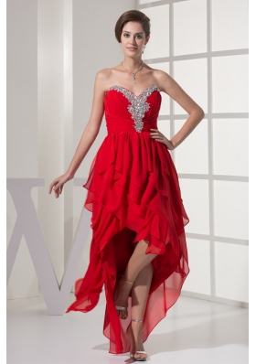 Ruffled Layers Beading and Ruching Sweetheart High Low Prom Gown