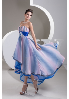 Sweetheart High Low Colorful Pringting Prom Gowns with Beaded Belt